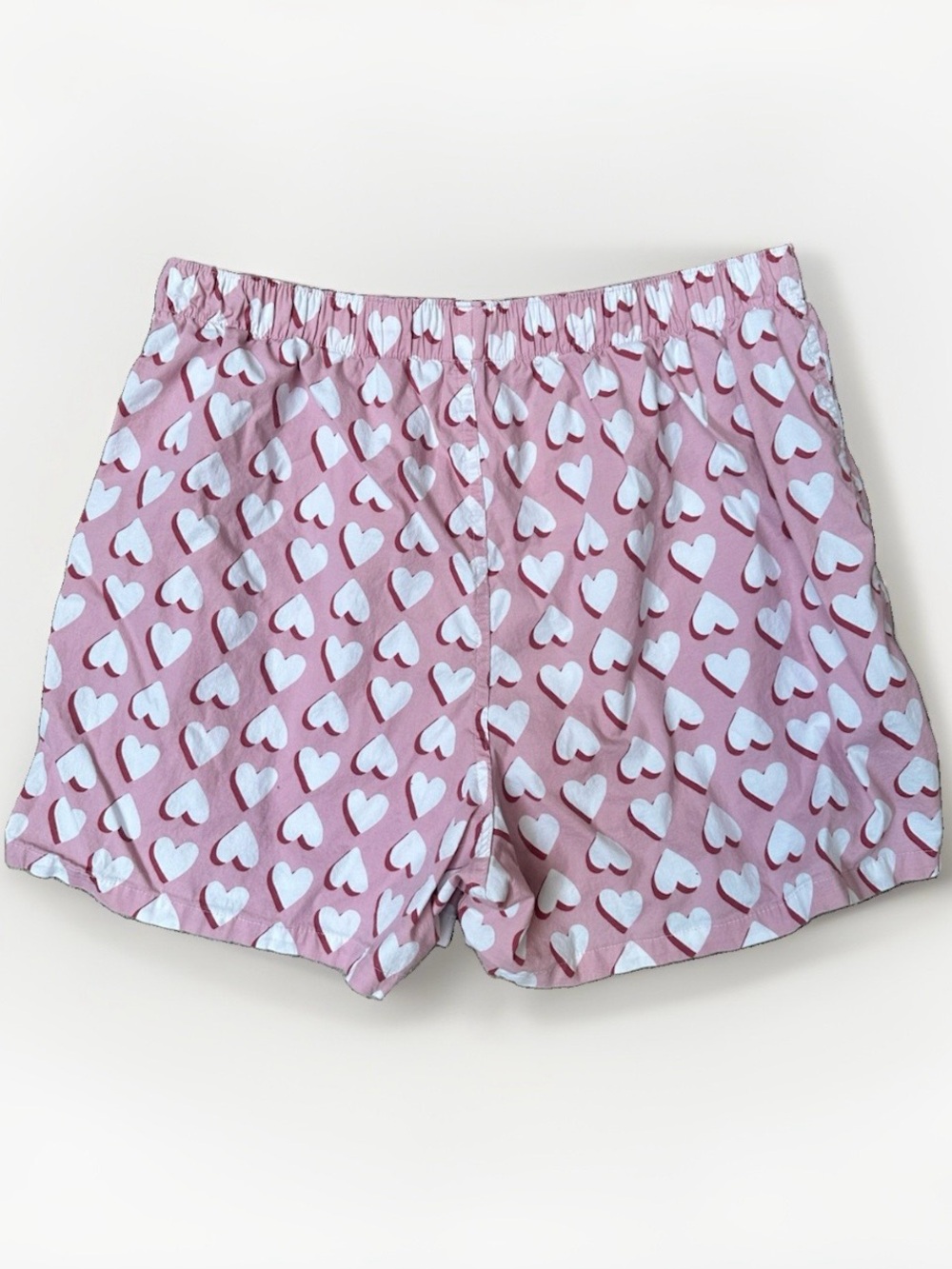 American Eagle Pink Heart Print Pajama Boxer Shorts Elastic Waist Pull On Sz L - Picture 2 of 6